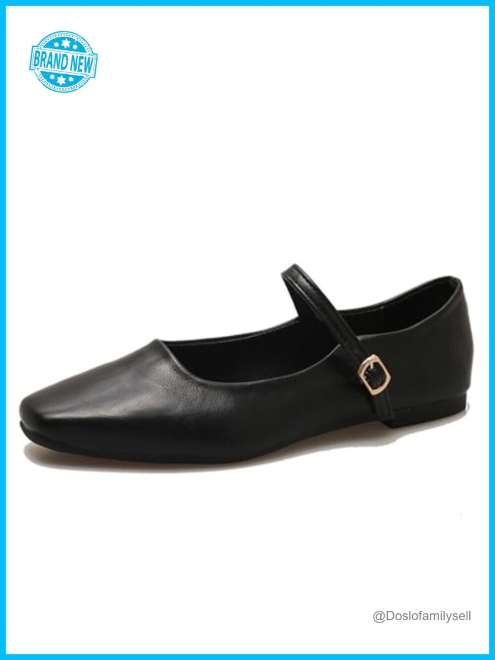 Womens Square Toe Mary Jane Flats Patent Leather Buckle Walking Shoes
